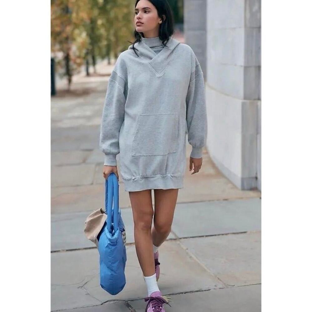 NWT Anthropologie Daily Practice Oversized Gray Hoodie Dress in XS
